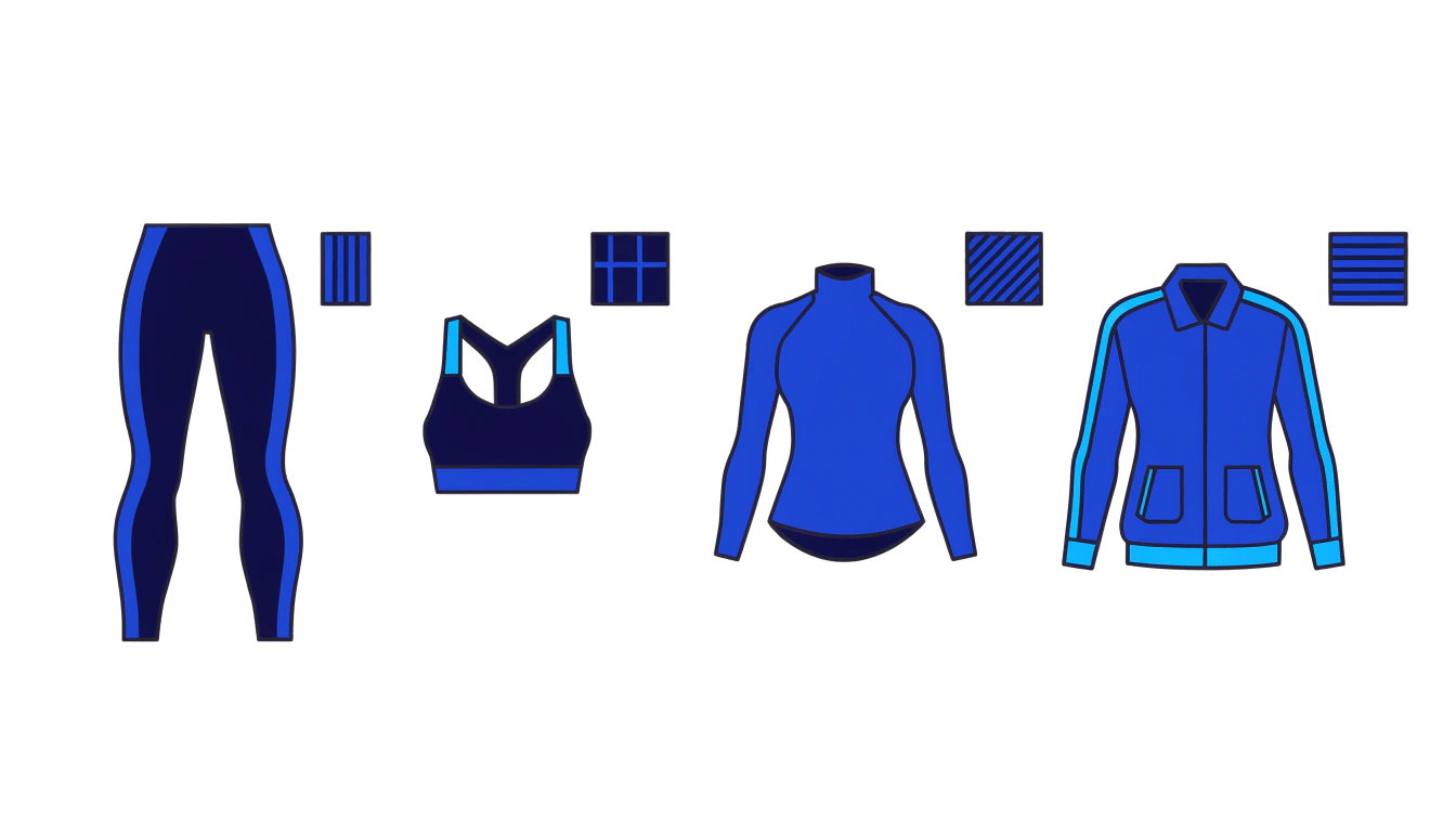 Fabric recommendations matched to sportswear product types and use cases from gym training to outdoor layering